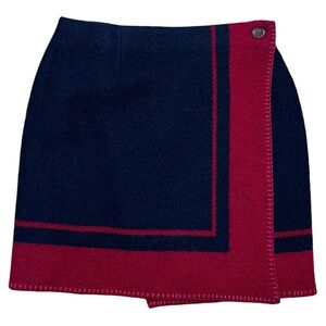 Ralph Lauren Country Vintage Blanket Wool Mini Wrap Skirt In Black & Red Sz 8